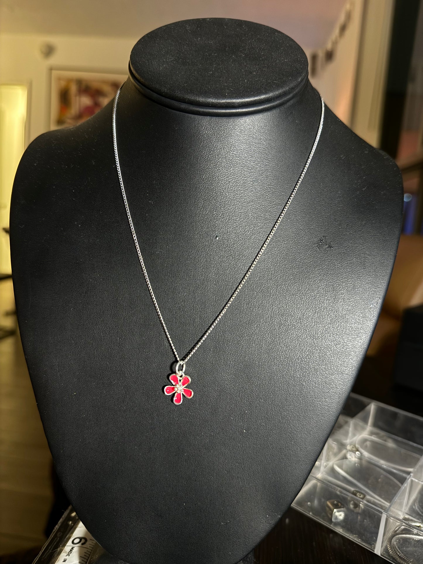 Pink Flower Necklace (sterling silver)