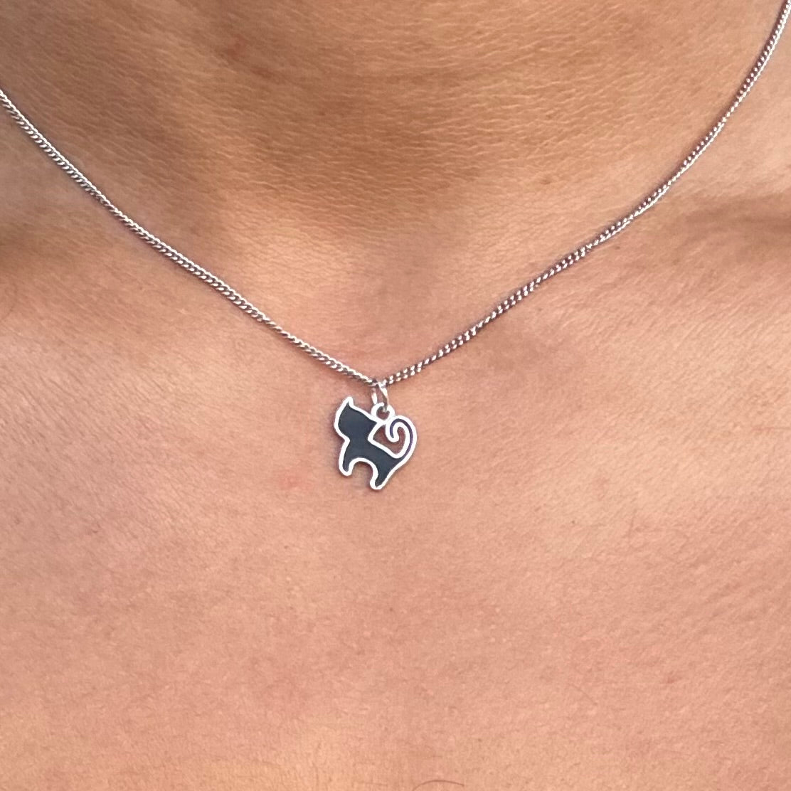 Black Cat Necklace (Sterling Silver)